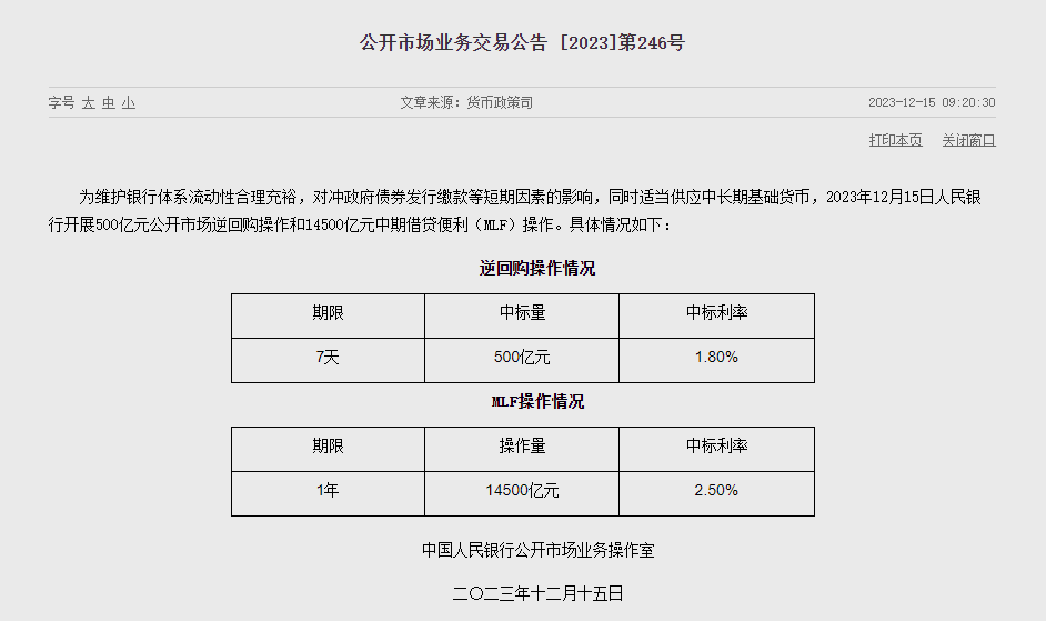 央行今日通过MLF净投放8000亿元 为有纪录以来的单月最大