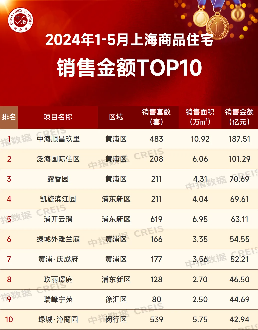 上海房产市场领军者：2024年1-5月销售业绩TOP20企业盘点